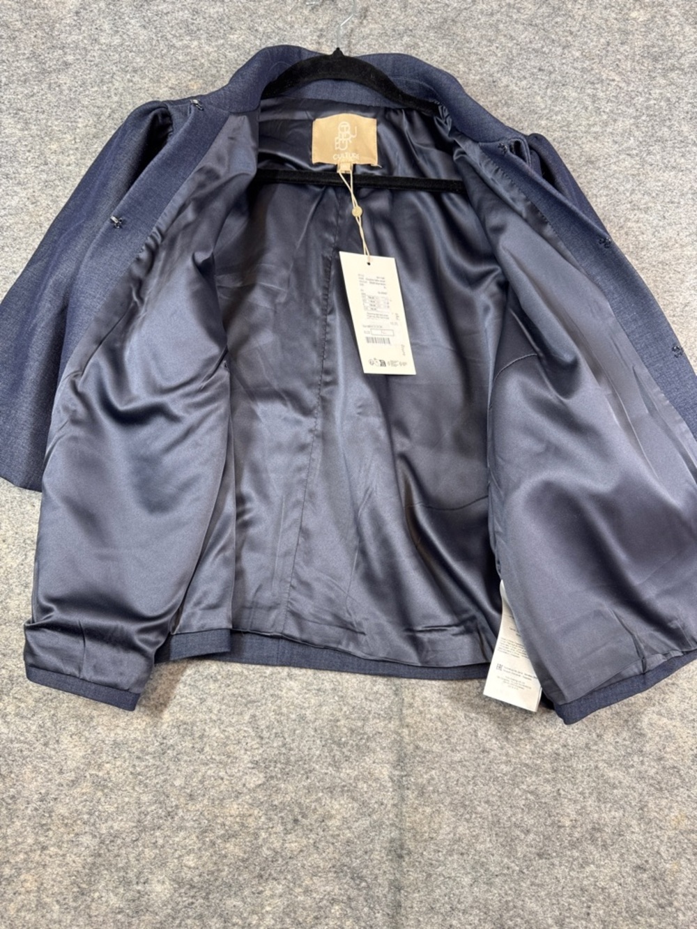 Culture Navy Short Swing Jacket Puff Sleeves XL Boho Minimalist Chic Career - Picture 9 of 14
